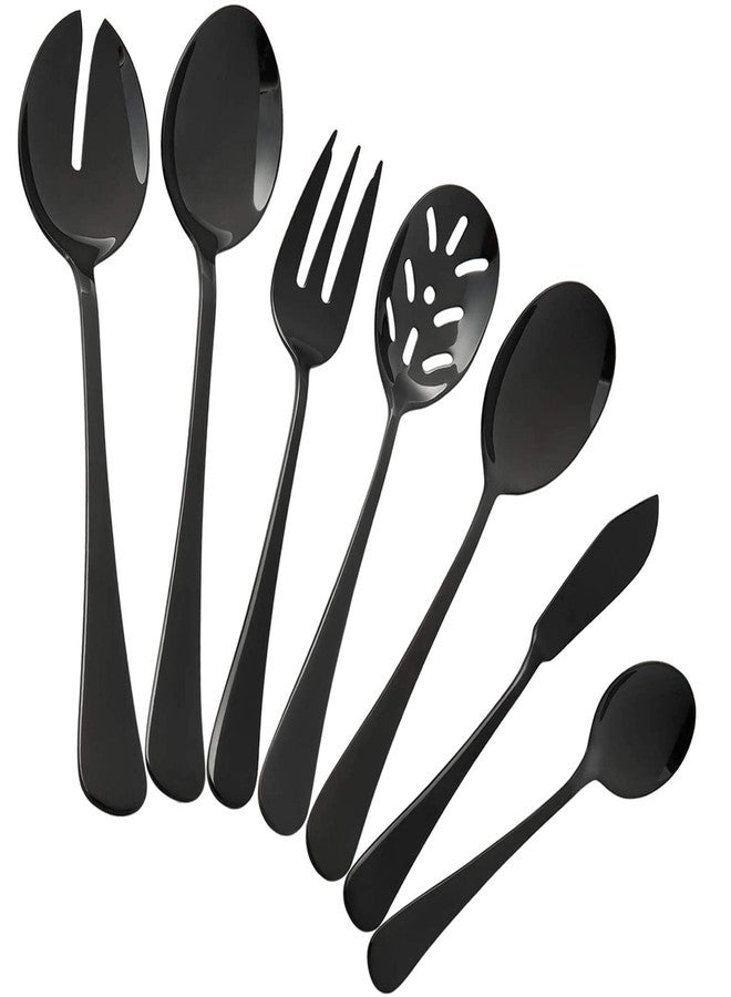 culterman Black Serving utensils set. Stainless Steel Hostess Flatware Sets 7-Piece Includes Silverware Large Salad Spoons,Forks,knifes.Dishwasher Safe. - Image 1